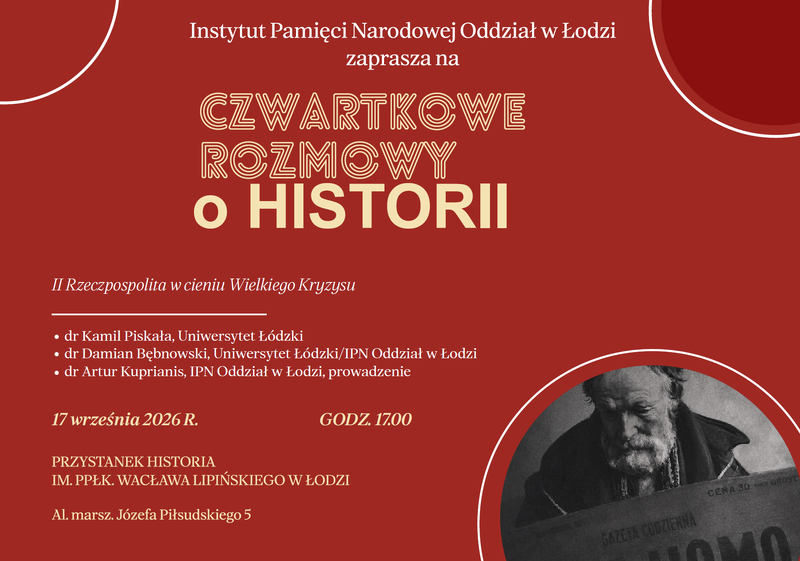 Grafika przedstawia informację o wydarzeniu: "Czwartkowe spotkania o historii".