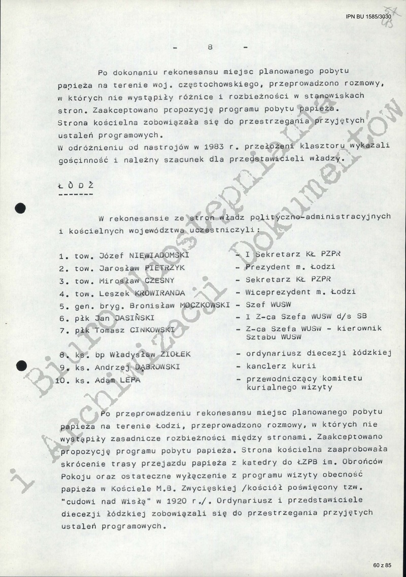 IPN BU 1585/3030, Informacja dotycząca przygotowań do zabezpieczenia wizyty papieża Jana Pawła II w 1987 r. w PRL, 17.03.1987 r. k. 42–49.