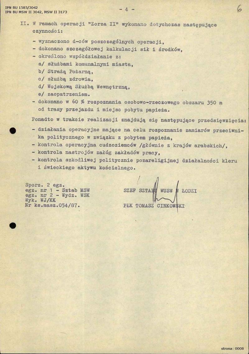 IPN BU 1585/3042, Ogólne założenia zabezpieczenia pobytu papieża Jana Pawła II na terenie m. Łodzi w dniu 13.06.1987 r., 31.03.1987 r., k. 3–6.