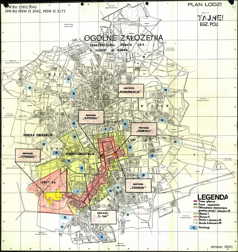 IPN BU 1585/3042, Ogólne założenia zabezpieczenia pobytu Jana Pawła II na terenie m. Łodzi w dniu 13.06.1987 r. Plan Łodzi.