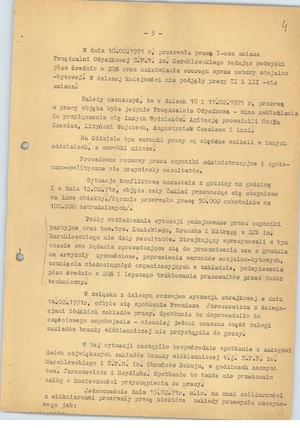 Wstępna ocena sytuacji polityczno-operacyjnej w zakładach gospodarki narodowej i niektórych środowiskach miasta Łodzi z dnia 19 lutego 1971 r., k. 3 (sygn. AIPN Ld pf 10/987, k. 4)